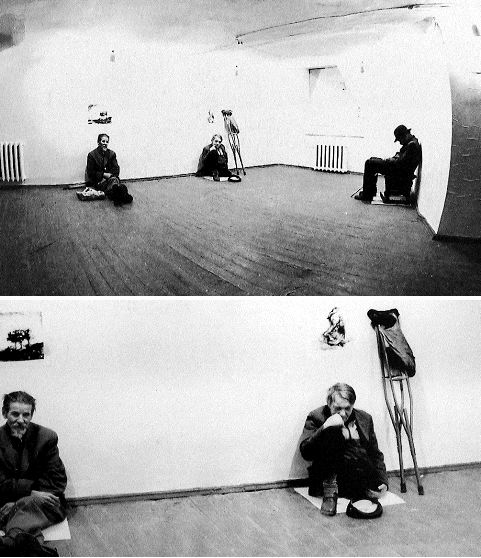 Konstantin Reunov and Avdei Ter-Oganian, Charity, 1991. Drawings and performance. www.art21.org 6-trekhprudny_lane1